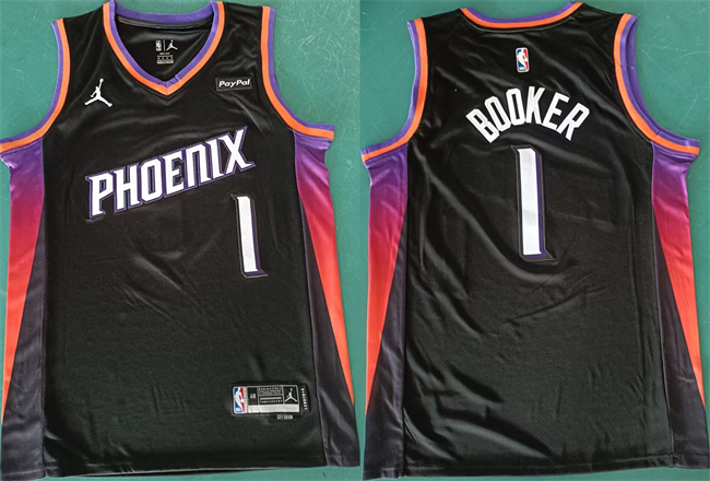 Men's Phoenix Suns #1 Devin Booker Black 2025 Statement Edition Stitched Basketball Jersey